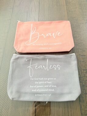 Brave Fearless Inspirational Bible Canvas Pouches Christian religious cute gift